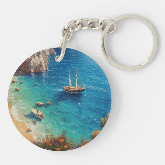 Beach in Greece  Keychain (Back)