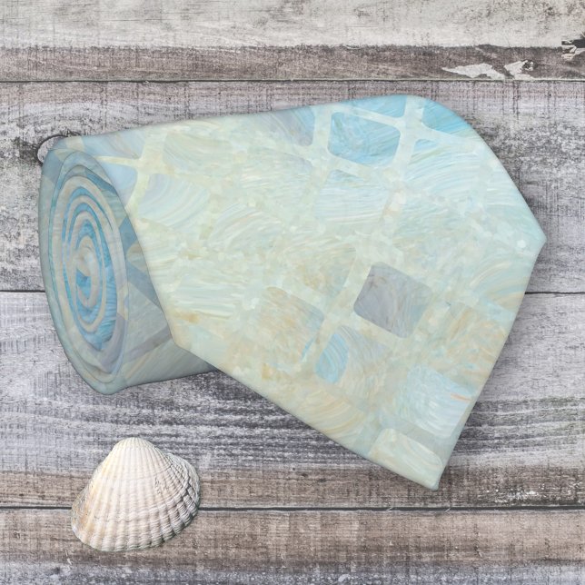 Beach Inspired Chequered Pattern Tie (Tie featuring a seafoam inspired abstract beach design)