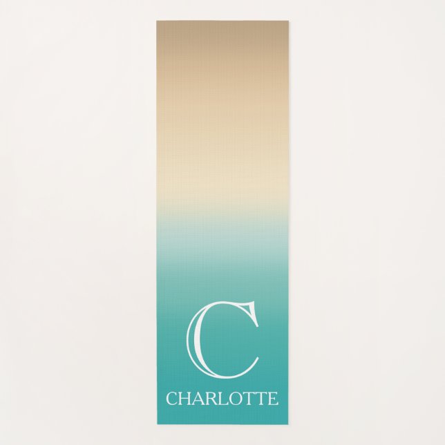Beach-Inspired Design with Monogram and Name Yoga Mat (Front)