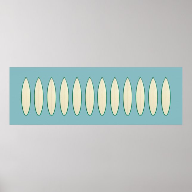 beach inspired, surfboards on blue poster (Front)