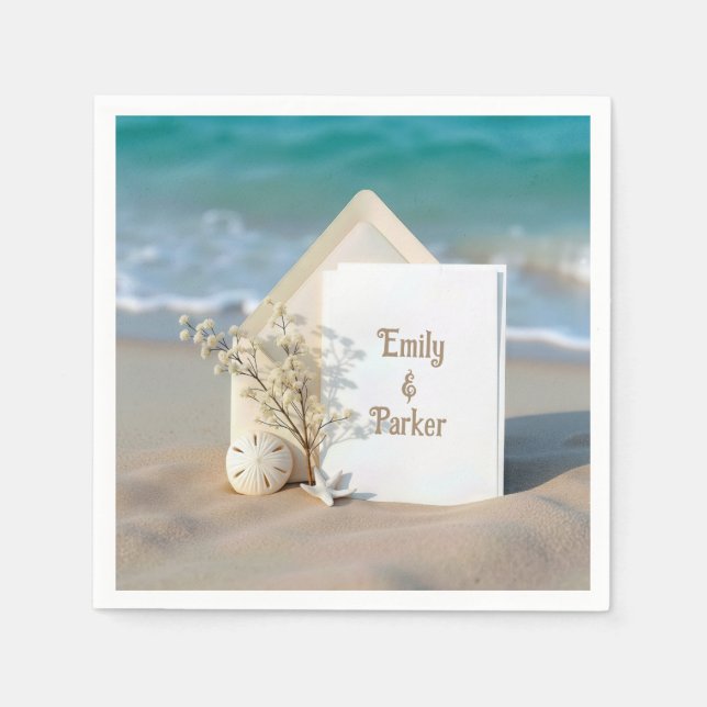 Beach Invitation In Sand With Starfish Napkin (Front)