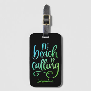 Beach is Calling Custom Blue Green Whimsy Text Luggage Tag