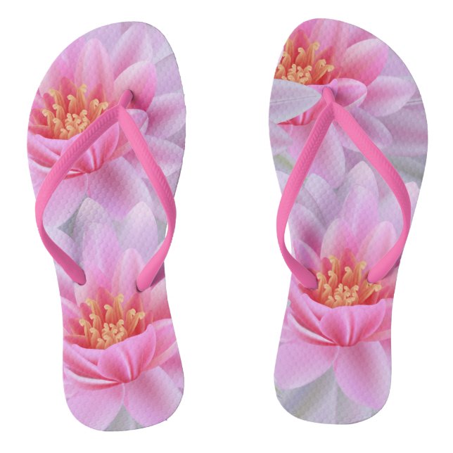 beach is calling,flips flops-Pink floral decorated Flip Flops (Footbed)