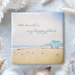 Beach Is My Happy Place Coastal Ocean Sand Seagull Stone Coaster<br><div class="desc">“The beach is my happy place.” Relax with your favourite beverage on this stunning pastel-coloured photo stone coaster, all while you remind yourself of the fresh salt smell of the ocean air. Exhale and explore the solitude of an empty California beach. Makes a great housewarming gift! You can easily personalize...</div>