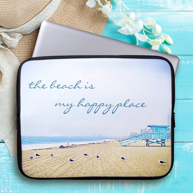 Beach Is My Happy Place Script California Coastal  Laptop Sleeve (Creator Uploaded)