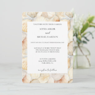 Beach Ivory Cream Sea Shells Wedding Invitation