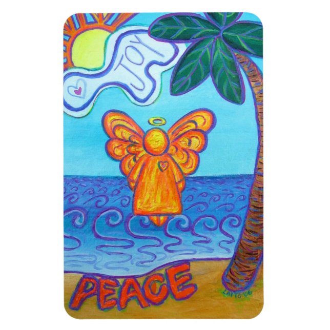 Beach Joy and Peace Angel Art Rectangle Magnets (Vertical)
