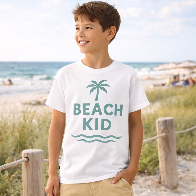 Beach Kid Minimalist Palm Tree Wave Graphic T-Shirt (Creator Uploaded)