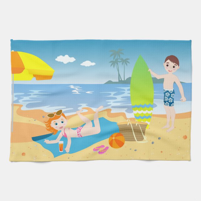 Beach kids birthday gift kitchen towel (Horizontal)