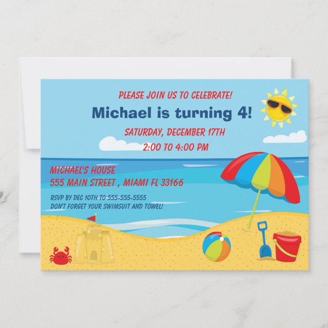 Beach Kids Birthday Invitation (Front)