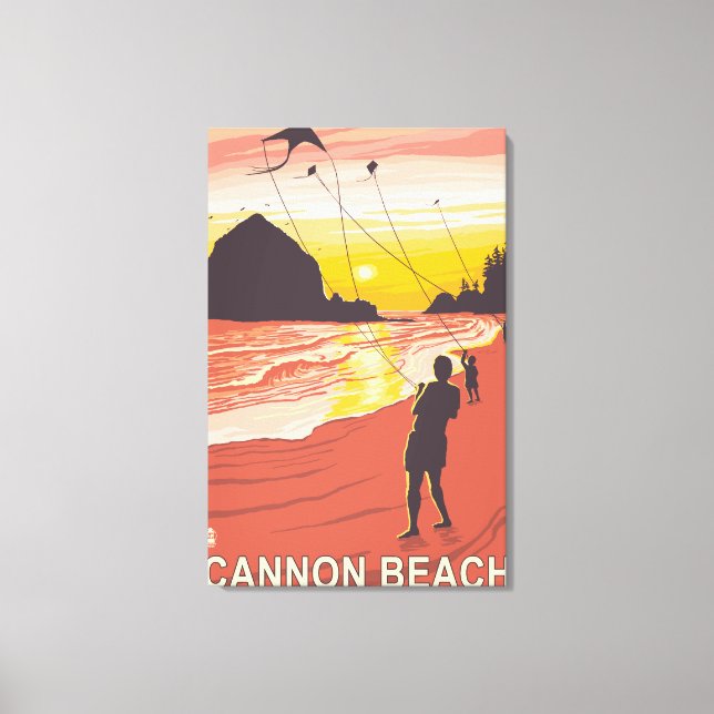 Beach & Kites - Cannon Beach, Oregon Canvas Print (Front)