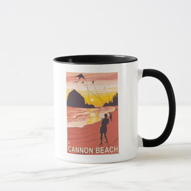Beach & Kites - Cannon Beach, Oregon Mug (Right)