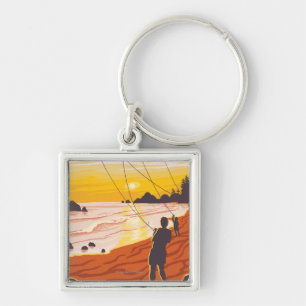 Beach & Kites - Ilwaco, Washington Keychain