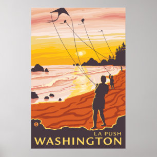 Beach & Kites - La Push, Washington Poster