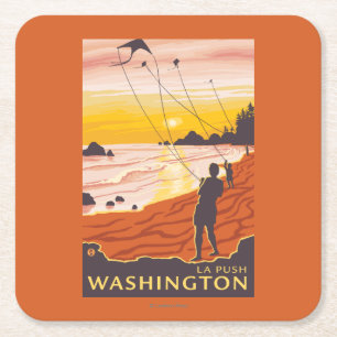 Beach & Kites - La Push, Washington Square Paper Coaster