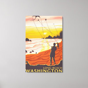 Beach & Kites - Long Beach, Washington Canvas Print