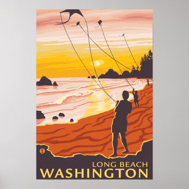 Beach & Kites - Long Beach, Washington Poster (Front)