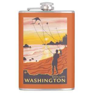 Beach & Kites - Moclips, Washington Hip Flask