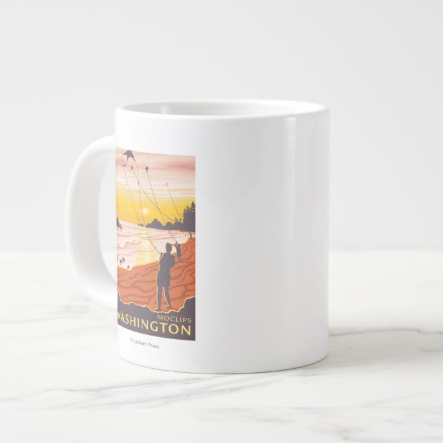 Beach & Kites - Moclips, Washington Large Coffee Mug (Front Left)