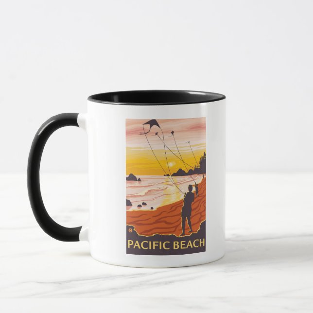 Beach & Kites - Pacific Beach, Washington Mug (Left)