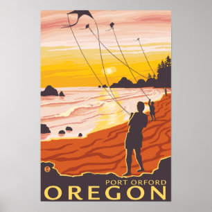 Beach & Kites - Port Orford, Oregon Poster