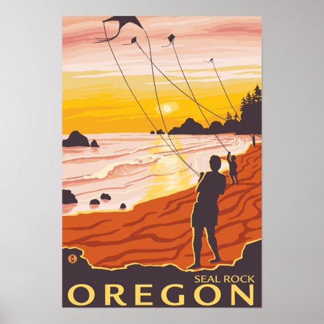 Beach & Kites - Seal Rock, Oregon Poster (Front)