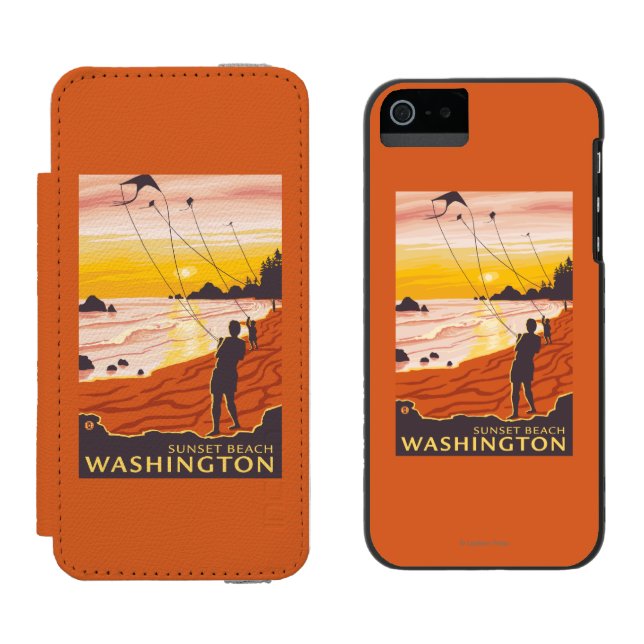 Beach & Kites - Sunset Beach, Washington Incipio iPhone Wallet Case (Side by Side)