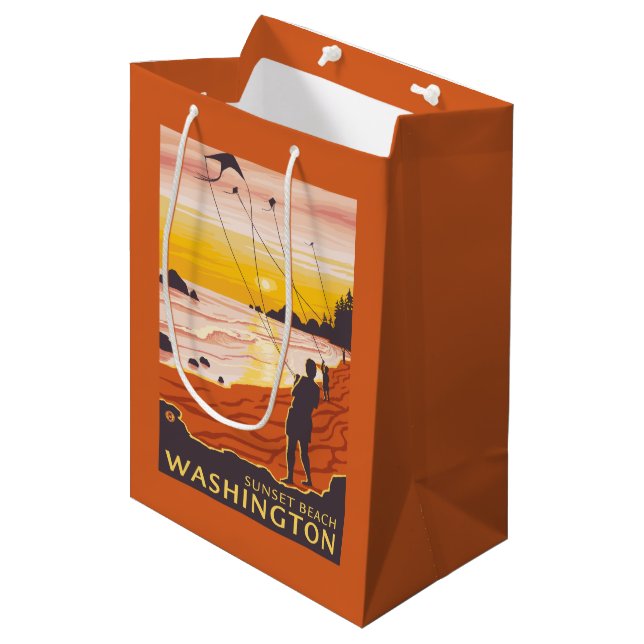 Beach & Kites - Sunset Beach, Washington Medium Gift Bag (Front Angled)