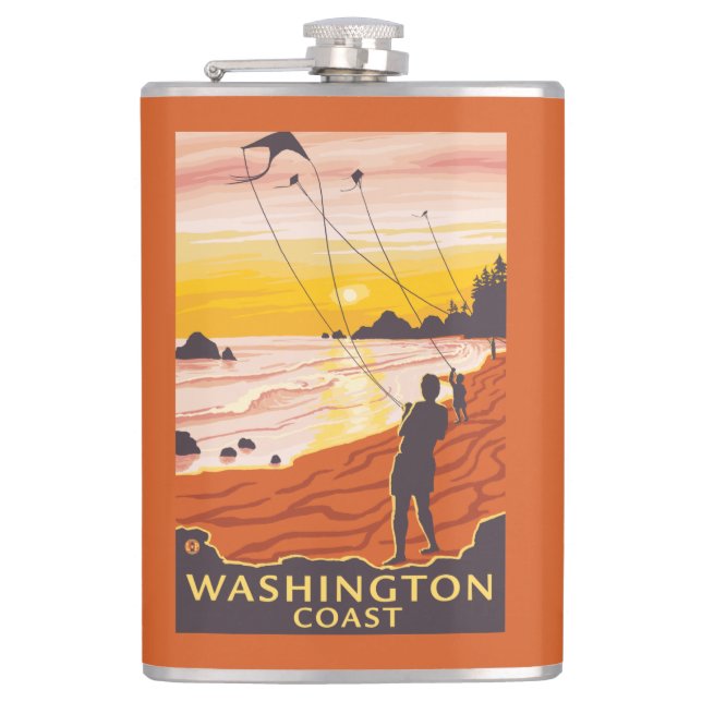 Beach & Kites - Washington Coast Hip Flask (Front)