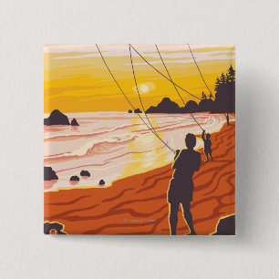 Beach & KitesCoastVintage Travel Poster 2 Inch Square Button