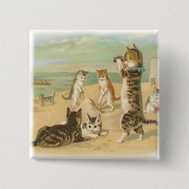Beach Kittens 2 Inch Square Button (Front)