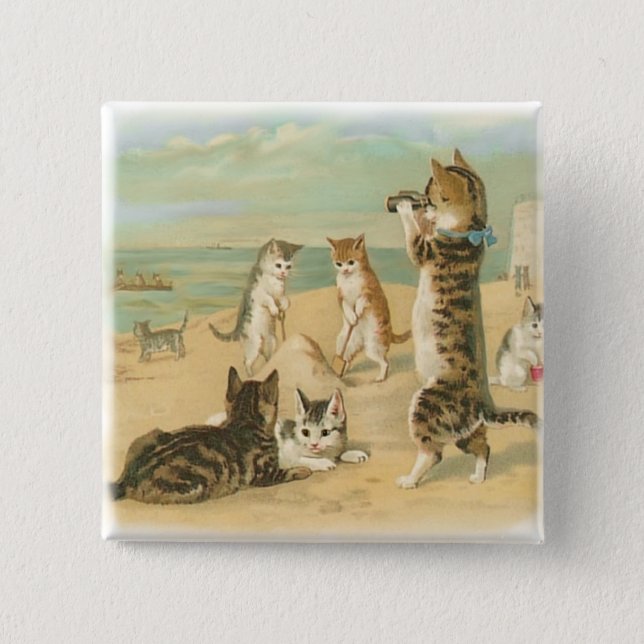 Beach Kittens 2 Inch Square Button (Front)