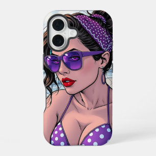 Beach Lady in Shades, Bikini and Bandana iPhone 16 Case