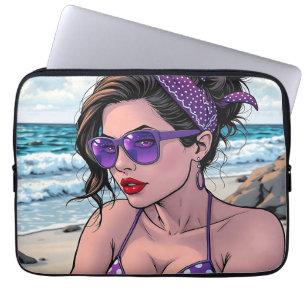 Beach Lady in Shades, Bikini and Bandana Laptop Sleeve