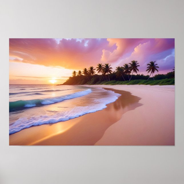 Beach Landscape Tropical Sunset Dusk Tranquil Calm Poster (Front)