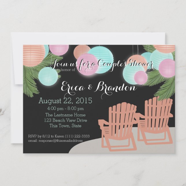 Beach Lanterns Couple's Shower Invitation (Front)