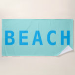 BEACH, Large Sky Blue Text on Light Teal Beach Towel<br><div class="desc">BEACH,  Large Sky Blue Text on Light Teal background. Click “Customize” to change colours and type styles.</div>