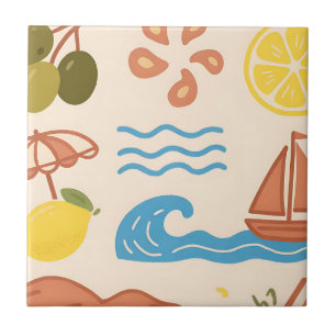 Beach Lemon Summer Doodles Playful Vibes Tile