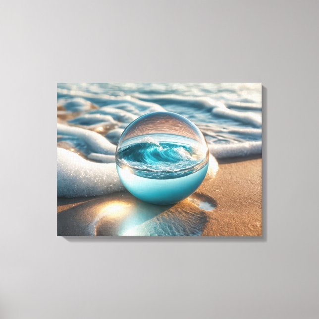 Beach Lens Ball With Ocean Wave Canvas Print (Front)
