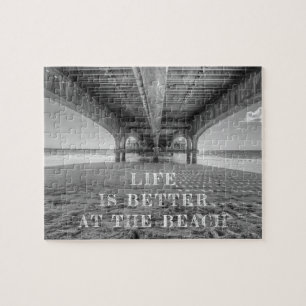 Beach Life Black and White Photo Typography Jigsaw Puzzle
