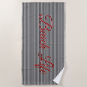 Beach Life Black White Red Striped Pattern Towel
