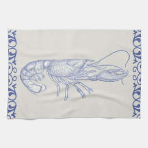Beach Life Blue Lobster on Cream Kitchen Towel