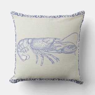 Beach Life Blue Lobster on Cream Throw Pillow