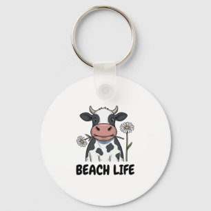 Beach Life Cow Vintage Engraving T-Shirt Design_1 Keychain