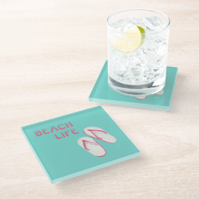 Beach Life Flip Flops Glass Coaster (Angled)