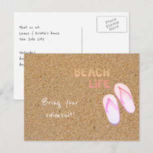 Beach Life Flip Flops in the Sand Customizable  Postcard