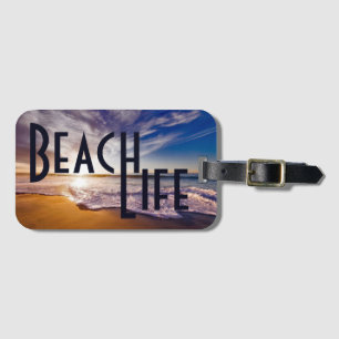 Beach Life Golden Sandy Beach with Surf Luggage Tag