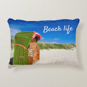 Beach life Green Beach chair photo with text Accent Pillow