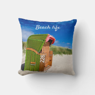 Beach life Green Beach chair photo with text Throw Pillow