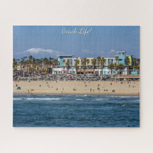 Beach Life!  Huntington Beach with Snow Capped Mts Jigsaw Puzzle